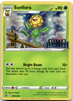 Sunflora SWSH269 STAFF Pre Release Promo Silver Tempest Pokemon Card NM - Image 1
