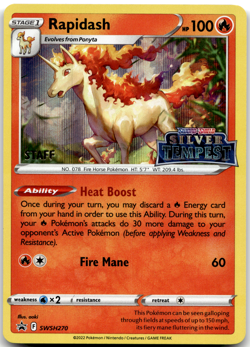 Rapidash SWSH270 STAFF Pre Release Promo Silver Tempest Pokemon Card NM - Image 1
