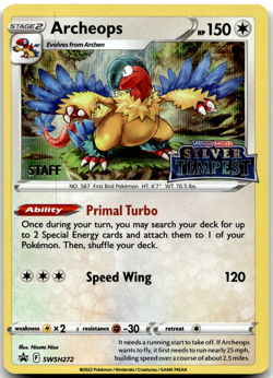 Archeops SWSH272 STAFF Pre Release Promo Silver Tempest Pokemon Card NM - Image 1