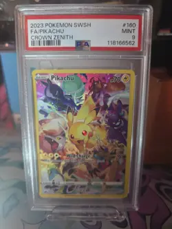 Pokemon Pikachu TCG Holo Card Crown Zenith PSA 9, 160/159, Secret Rare - Image 1