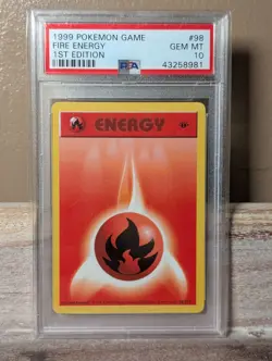 Pokemon PSA 10 GEM MINT Fire Energy 1st Edition Base Set Shadowless Card #98 - Image 1