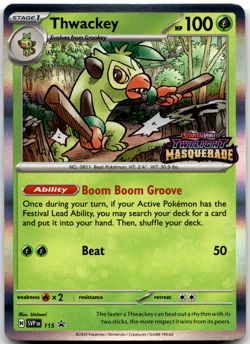 Thwackey SVP 115 STAFF Pre Release Promo Twilight Masquerade Pokemon Card NM - Image 1