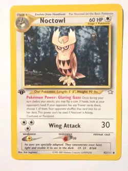 POKEMON CARD NOCTOWL 1ST EDITION 42/111 IN GOOD CONDITION 1995-2000 - Image 1