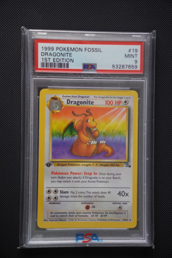 1999 Pokemon TCG PSA 9 Dragonite 1st ed 19/62 Fossil Regular 19/62 MINT WOTC - Image 1