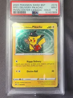 Pokemon Center Special Delivery Pikachu SWSH074 PSA9 - Image 1