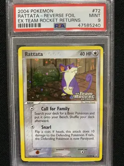 2004 Pokemon EX Team Rocket Returns Rattata Reverse Foil 72/109 PSA 9 Mint - Image 1