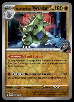 TEAM ROCKET'S TYRANITAR - 096/182 Rare Destined Rivals Pokemon Reverse Holo NM - Image 1