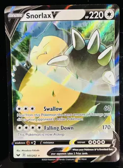 Pokemon TCG Snorlax v 141/202 Sword & Shield Holo Card - Image 1