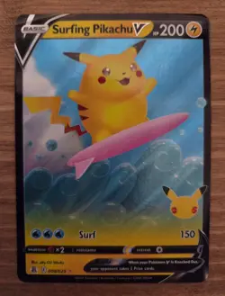 Pokemon Surfing Pikachu V Celebrations Holo Rare 008/025 - Near Mint - Image 1