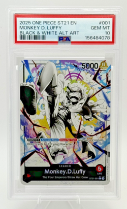 2025 ONE PIECE ST21-EX GEAR 5 #001 MONKEY D. LUFFY BLACK & WHITE ALT ART PSA 10 - Image 1