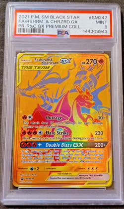 2021 Pokemon SM Black Star Promo Reshiram & Charizard GX SM247 Holo PSA Mint 9 - Image 1