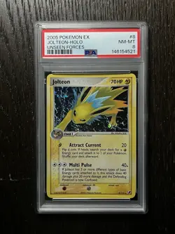 Jolteon PSA 8 Pokemon 2005 EX Unseen Forces 8/115 Rare Holo Swirl Low POP 115 - Image 1