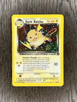 Dark Raichu Pokemon WOTC 2000 Team Rocket 83/82 Secret Rare Holo Swirl NM - Image 3