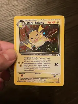 Dark Raichu Pokemon WOTC 2000 Team Rocket 83/82 Secret Rare Holo Swirl NM - Image 4