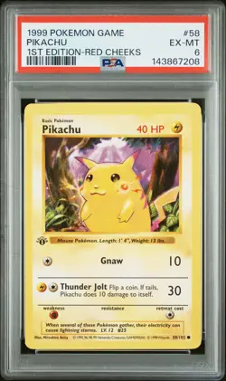 1999 POKEMON GAME 1ST EDITION-RED CHEEKS #58 PIKACHU PSA 6 - Image 1