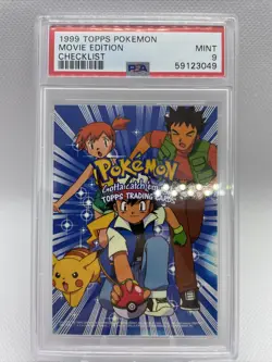 1999 Topps Pokemon Movie Edition Checklist PSA 9 MINT BLUE LOGO - Image 1