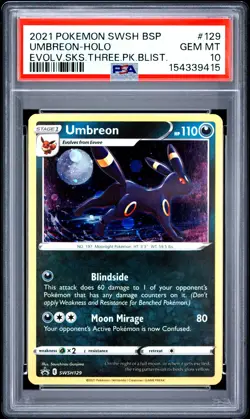 2021 POKEMON SWSH BLACK STAR PROMO #129 UMBREON-HOLO PSA 10 - Image 1