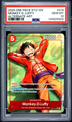 2025 ONE PIECE STARTER DECK ST21-EX GEAR 5 ALTERNATE ART MONKEY D. LUFFY PSA 10 - Image 1
