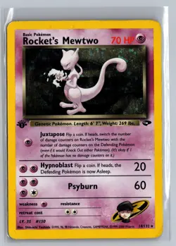 Rocket's Mewtwo 14/132 Holo Rare Gym Challenge Pokemon 1st Edition Holo Damaged - Image 1