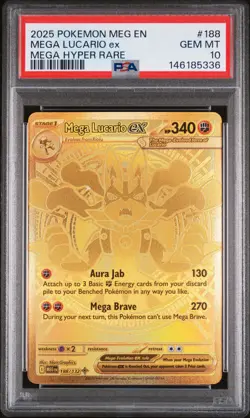 2025 POKEMON MEG EN-MEGA EVOLUTION MEGA HYPER RARE #188 MEGA LUCARIO EX PSA 10 - Image 1