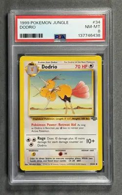 1999 Pokemon Jungle #34 DODRIO Stage 1 Uncommon WOTC Base Set Card 34/64 PSA 8 - Image 1