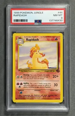 1999 Pokemon Jungle #44 RAPIDASH Base Set Series Uncommon Card 44/64 PSA 8 - Image 1