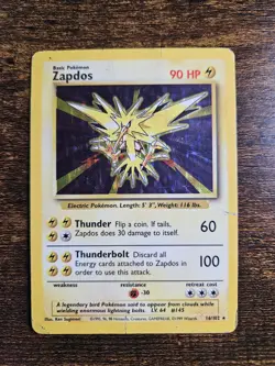 Pokemon TCG Zapdos Base Set Holo Rare 16/102 1999 HP - Image 1