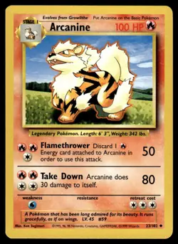 Arcanine 23/102 Uncommon Base Set Unlimited Pokemon LP - Image 1