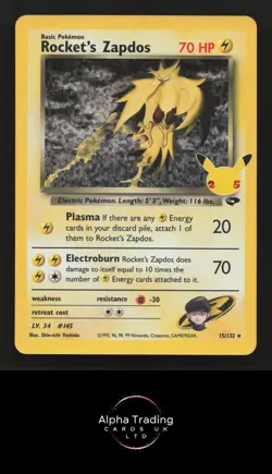 Rocket's Zapdos 15/132 holo Celebrations: Classic Collection Pokemon Holo NM - Image 1