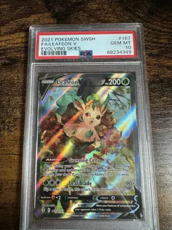 Pokemon 2021 SWSH07 Evolving Skies Leafeon V Full Art Holo 167/203 PSA 10 - Image 1