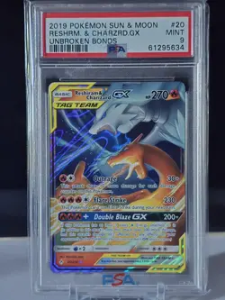2019 Pokemon Sun & Moon Reshiram & Charizard GX Tag Team Card #20 PSA 9 - Image 1