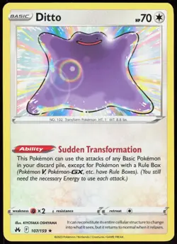 Crown Zenith Ditto 107/159 Holo Rare Pokemon Holo NM/M - Image 1