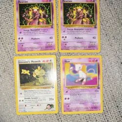Wizards Pokemon TCG 4-Card Lot Mewtwo x2 Mew Giovanni's Meowth 1999 - Image 1
