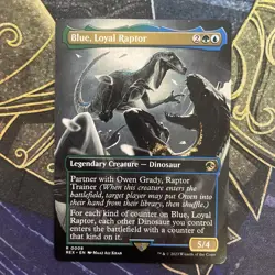 2023 MTG Magic The Gathering Jurassic Park World Borderless #8 Blue Loyal Raptor - Image 1