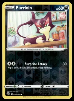 PURRLOIN - 090/172 Common Brilliant Stars Pokemon Reverse Holo NM - Image 1