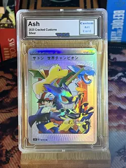 POKEMON CUSTOM ASH TRAINER CARD 2025 CRACKED CUSTOMS VGS SLAB - Image 1