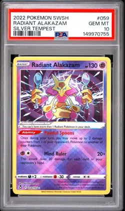 Pokemon TCG Radiant Alakazam Silver Tempest #059 PSA 10 - Image 1