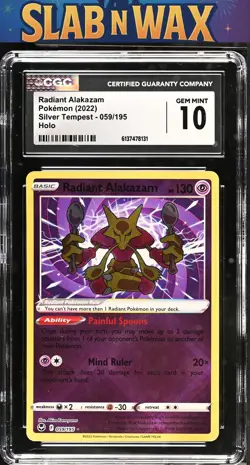 Pokemon tcg 2022 Silver Tempest Radiant Alakazam #059/195 CGC 10 - Image 1