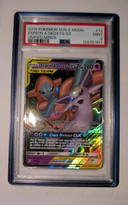 Pokemon Espeon & Deoxys GX - PSA 9 - #72 Unified Minds Sun & Moon with Cover - Image 1