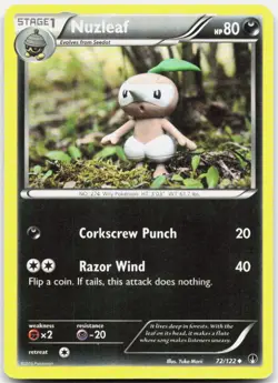 Nuzleaf 72/122 Uncommon BREAKpoint Pokemon LP - Image 1