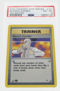 PSA 8 NEAR MINT-MINT 2000 Pokemon Gym Heroes #121 Blaine's Gamble 1st Edition !! - Image 1