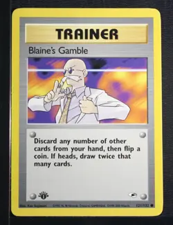 PSA 8 NEAR MINT-MINT 2000 Pokemon Gym Heroes #121 Blaine's Gamble 1st Edition !! - Image 3