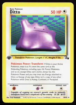 DITTO 18/62 RARE FOSSIL POKEMON 1ST EDITION LP - Image 1