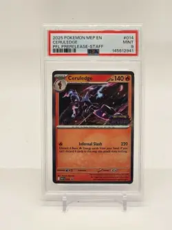 2025 Pokemon Phantasmal Flames Ceruledge 014 Black Star Prerelease Staff Psa 9 - Image 1