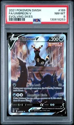 Umbreon V 189 Alternate Alt Art Pokemon Evolving Skies PSA 8 - Image 1