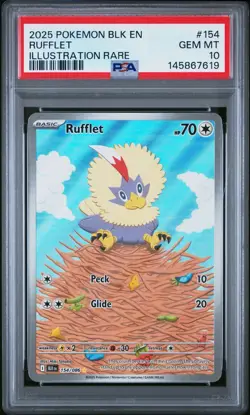 2025 POKEMON BLK EN-BLACK BOLT ILLUSTRATION RARE #154 RUFFLET PSA 10 - Image 1