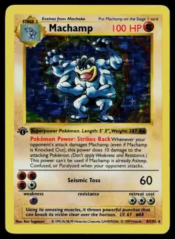 Pokemon Card Base Set Machamp 8/102 1st Edition Shadowless Holo - Image 1
