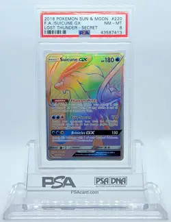 POKEMON LOST THUNDER SUICUNE GX #220 SECRET RARE HOLO FOIL PSA 8 NM-MT #43587413 - Image 1