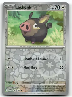 LECHONK 182/197 COMMON REVERSE HOLO OBSIDIAN FLAMES POKEMON NEAR MINT - Image 1