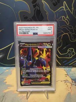 2025 POKEMON PFL EN-PHANTASMAL FLAMES ULTRA RARE #108 MEGA HERACROSS EX PSA 9 - Image 1